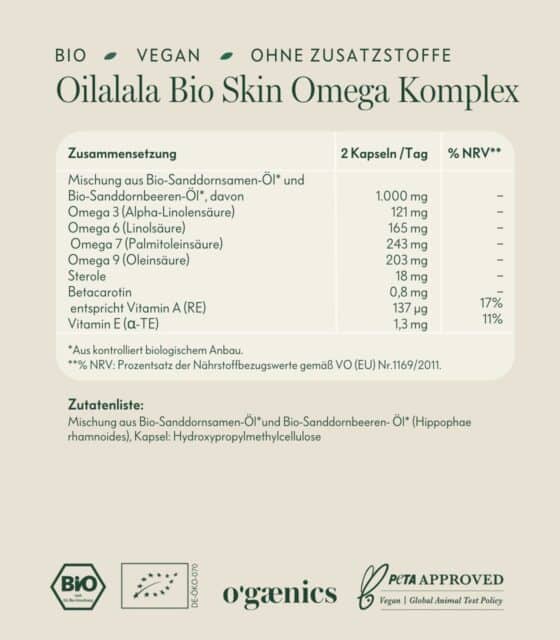 Zutatenliste Oilalala Bio Skin Omega Komplex