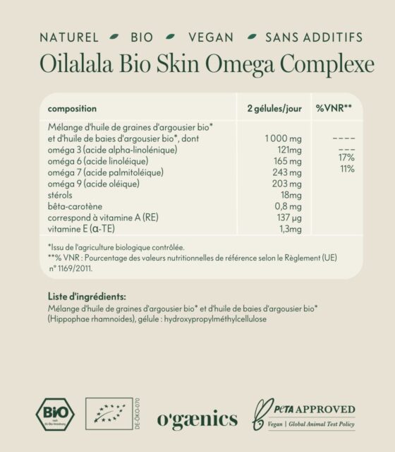 Ingrédients Oilalala Bio Skin Omega Complex