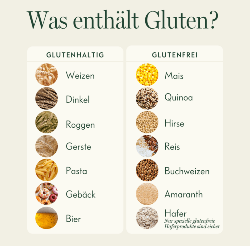 Glutenhaltige Lebensmittel und Glutenfreie Alternativen