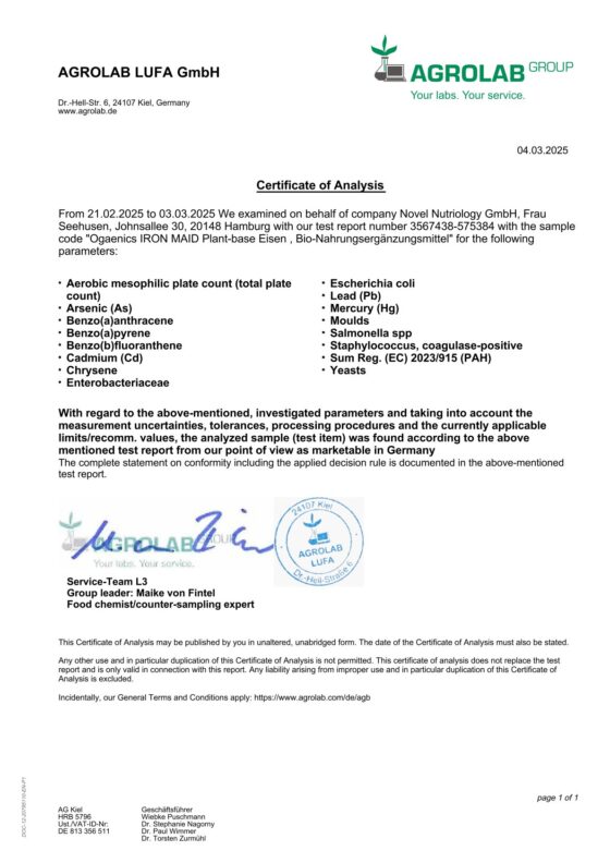 Lab-Certificate_iron-maid-plant-based-iron-0325_ENGB