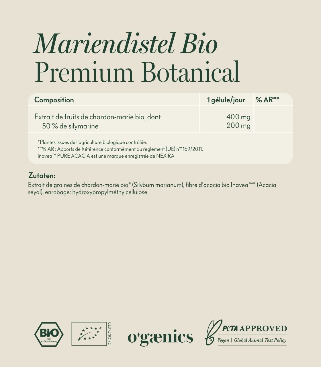 PDP-Détails-Ogaenics-Bio-Chardon-Marie-foie-hormone-métabolisme-capsules-supplément nutritionnel-Tableau des nutriments-FR
